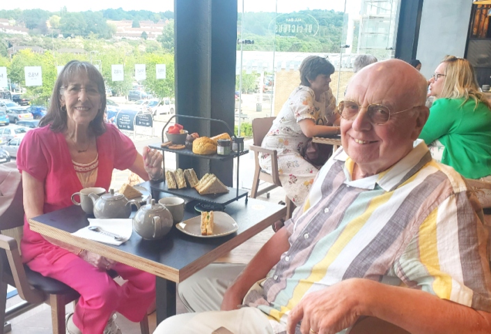 Afternoon Tea. Celebrating my 80th and Christine’s 72nd birthdays at the new M&S White Rose.
